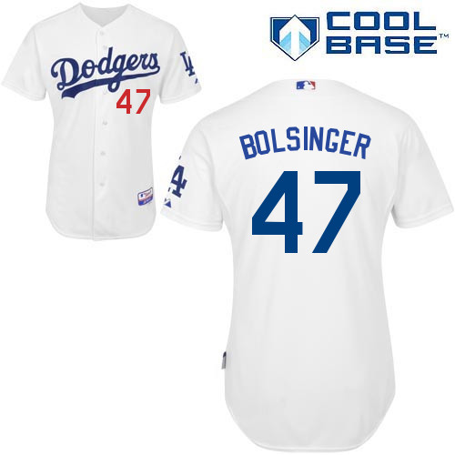 Mike Bolsinger #47 MLB Jersey-L A Dodgers Men's Authentic Home White Cool Base Baseball Jersey